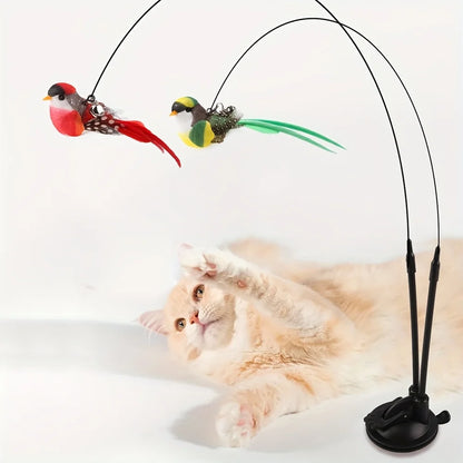 Interactive Cat Teaser Wand Set – Realistic Feather Birds with Long Pole & Double Rod
