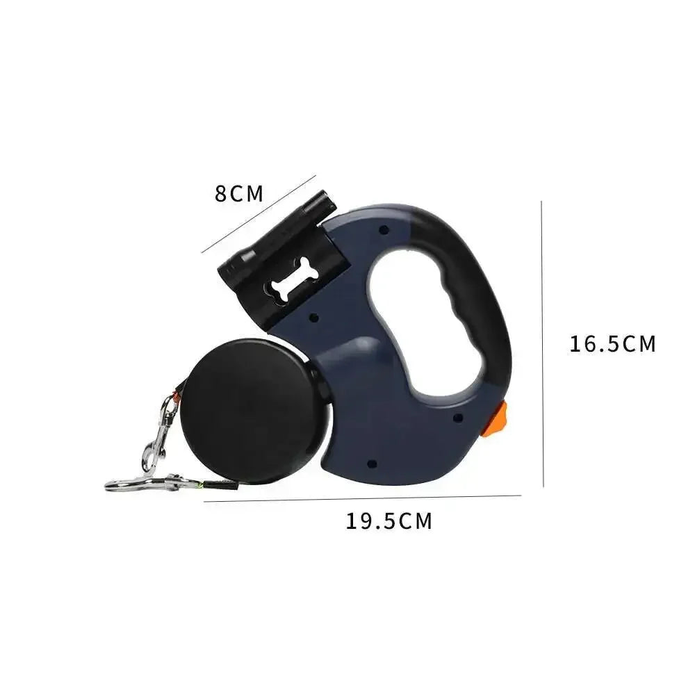 Retractable Dual Dog Leash with LED Light & Waste Bag Holder
