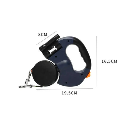 Retractable Dual Dog Leash with LED Light & Waste Bag Holder