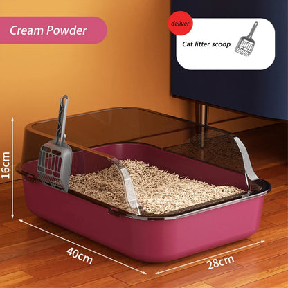 Cat Litter Box – Semi-Enclosed High Side Splashproof Sandbox with Scoop