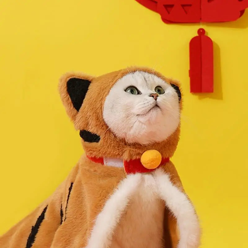 Cute Cat Warm Cloak – Tiger-Shape Winter Hooded Coat Costume for Cats & Kittens