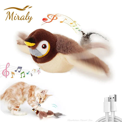 Interactive Cat Toy – Rechargeable Chirping Bird with Catnip Plush